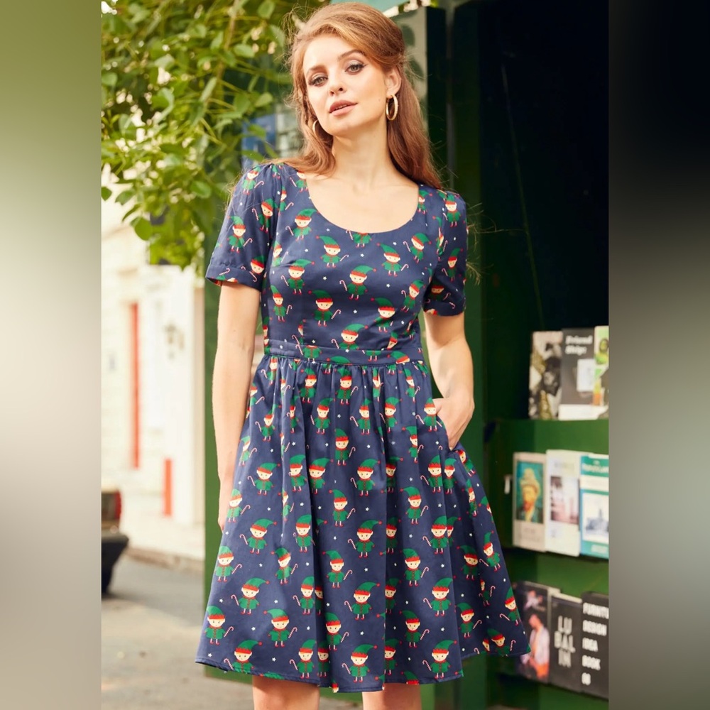 Modcloth Elf Print Christmas Dress
